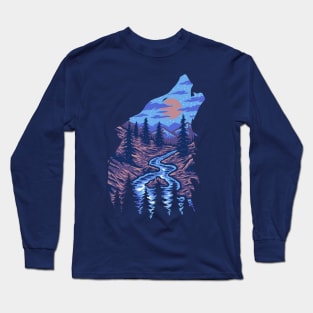 drawing wolf forest Long Sleeve T-Shirt